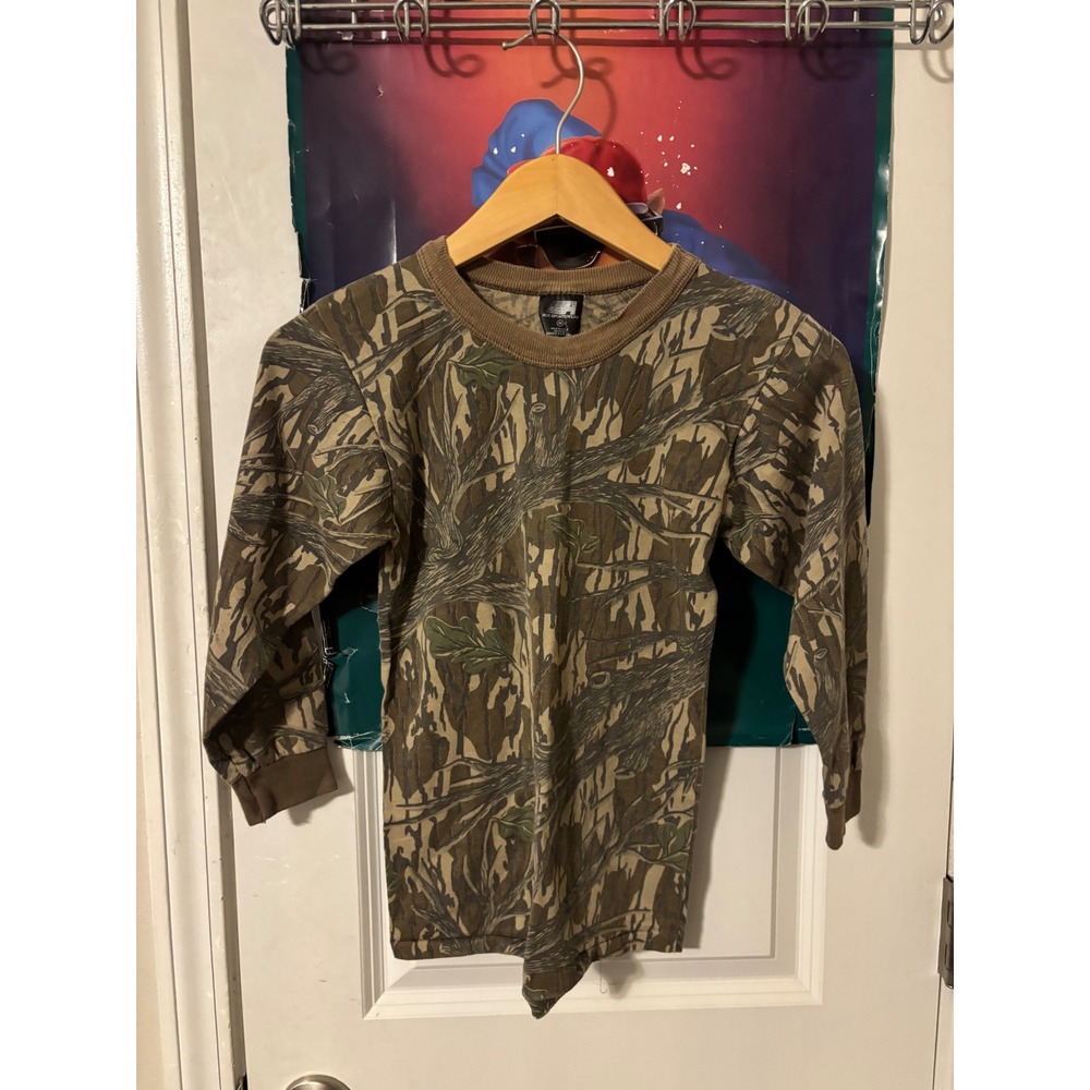 Ace Sportswear Kids Camo Long Sleeve Tree Print T-Shirt Brown Green Size M